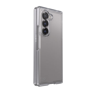 Three-quarter view of back of fully closed fold phone in case#color_clear