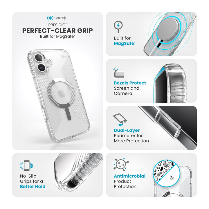 Speck Presidio Perfect-Clear Grip MagSafe Apple iPhone 16 Plus Case Best iPhone 16 Plus Speck Presidio Perfect-Clear Grip MagSafe Apple iPhone 16 Plus Case Best iPhone 16 Plus