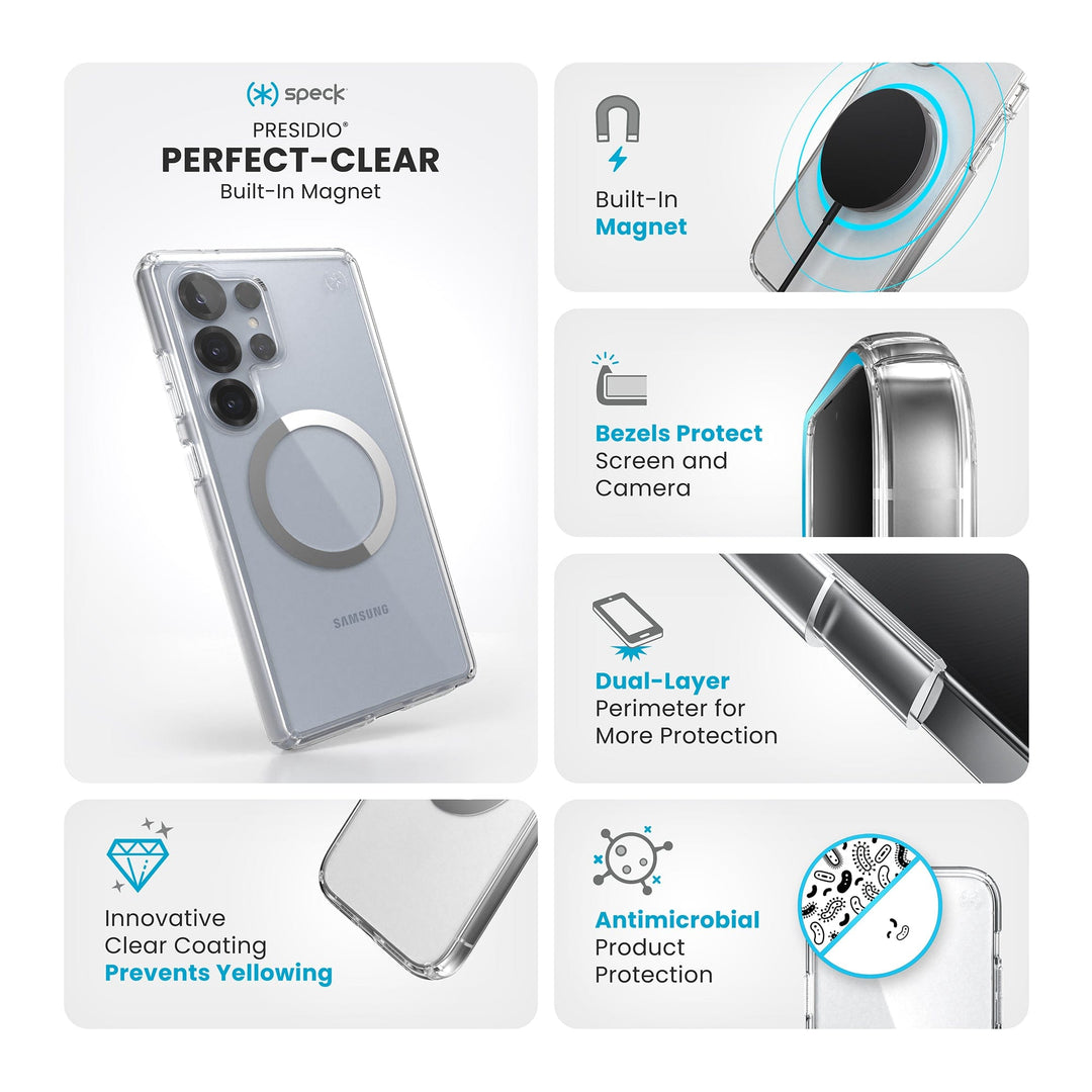Speck Presidio Perfect-Clear Magnet Samsung Galaxy S25 Ultra Cases