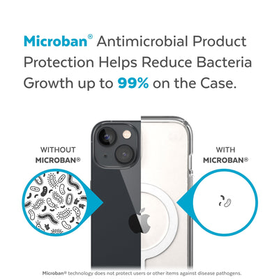 Back view, half without case, other with case, less germs on case - Microban antimicrobial product protection helps reduce bacteria growth up to 99% on the case.#color_clear-white