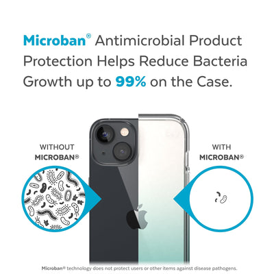 Back view, half without case, other with case, less germs on case - Microban antimicrobial product protection helps reduce bacteria growth up to 99% on the case.#color_clear-fantasy-teal-fade