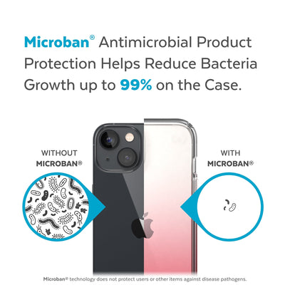 Back view, half without case, other with case, less germs on case - Microban antimicrobial product protection helps reduce bacteria growth up to 99% on the case.#color_clear-vintage-rose-fade