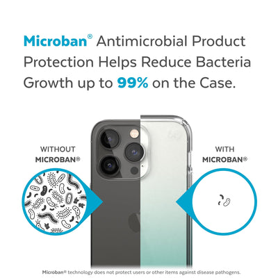 Back view, half without case, other with case, less germs on case - Microban antimicrobial product protection helps reduce bacteria growth up to 99% on the case.#color_clear-fantasy-teal-fade