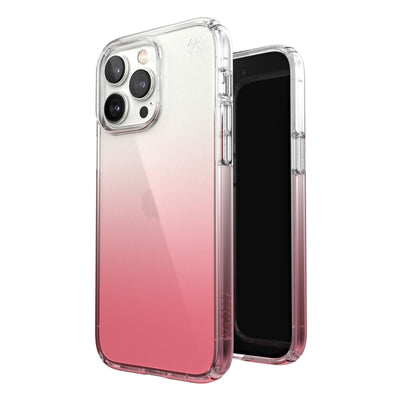 Three-quarter view of back of phone case simultaneously shown with three-quarter front view of phone case#color_clear-vintage-rose-fade