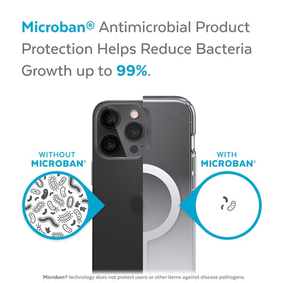 Back view, half without case, other with case, less germs on case - Microban antimicrobial product protection helps reduce bacteria growth up to 99%.#color_clear-atmosphere-fade