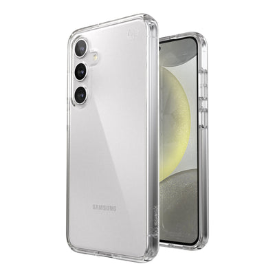 Three-quarter view of back of phone case simultaneously shown with three-quarter front view of phone case#color_clear