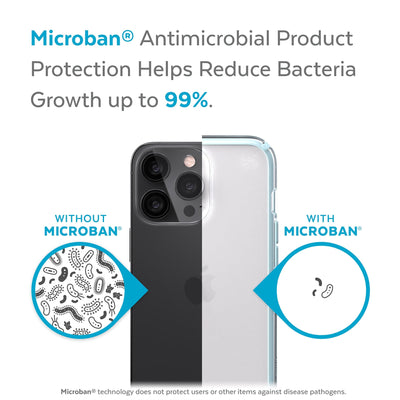 Back view, half without case, other with case, less germs on case - Microban antimicrobial product protection helps reduce bacteria growth up to 99%.#color_clear-fountain-teal