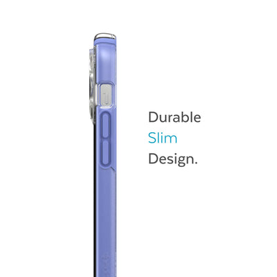 Side view of phone case - Durable slim design.#color_clear-grounded-purple