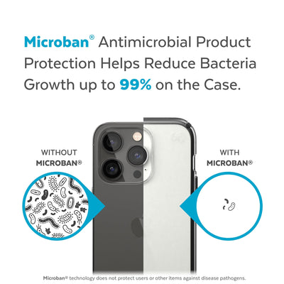 Back view, half without case, other with case, less germs on case - Microban antimicrobial product protection helps reduce bacteria growth up to 99% on the case.#color_clear-black