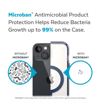 Back view, half without case, other with case, less germs on case - Microban antimicrobial product protection helps reduce bacteria growth up to 99% on the case.#color_clear-coastal-blue