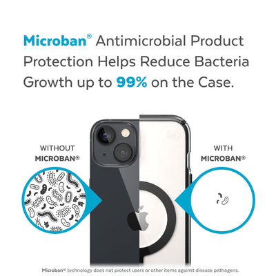 Back view, half without case, other with case, less germs on case - Microban antimicrobial product protection helps reduce bacteria growth up to 99% on the case.#color_clear-black