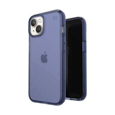 Three-quarter view of back of phone case simultaneously shown with three-quarter front view of phone case#color_coastal-blue