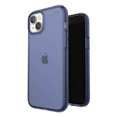 Three-quarter view of back of phone case simultaneously shown with three-quarter front view of phone case#color_coastal-blue