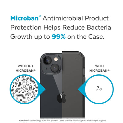 Back view, half without case, other with case, less germs on case - Microban antimicrobial product protection helps reduce bacteria growth up to 99% on the case.#color_obsidian