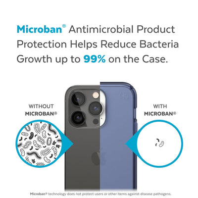 Back view, half without case, other with case, less germs on case - Microban antimicrobial product protection helps reduce bacteria growth up to 99% on the case.#color_coastal-blue