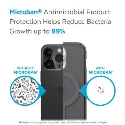 Back view, half without case, other with case, less germs on case - Microban antimicrobial product protection helps reduce bacteria growth up to 99%.#color_obsidian