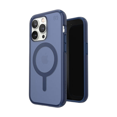 Three-quarter view of back of phone case simultaneously shown with three-quarter front view of phone case#color_coastal-blue