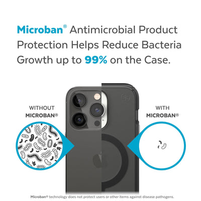 Back view, half without case, other with case, less germs on case - Microban antimicrobial product protection helps reduce bacteria growth up to 99% on the case.#color_obsidian