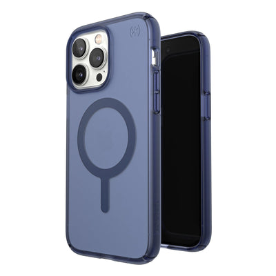 Three-quarter view of back of phone case simultaneously shown with three-quarter front view of phone case#color_coastal-blue