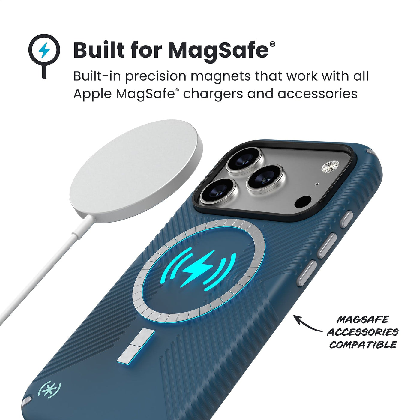 Speck Presidio2 Grip MagSafe Case for iPhone 17 Pro in Deep Sea/Silver Metallic - 150976-3261 Speck Presidio2 Grip MagSafe Case for iPhone 17 Pro in Deep Sea/Silver Metallic - 150976-3261