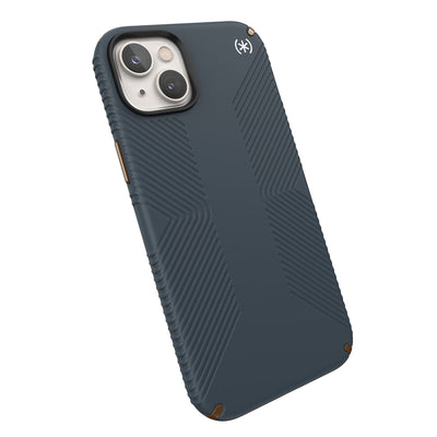 Tilted three-quarter angled view of back of phone case#color_charcoal-grey-cool-bronze