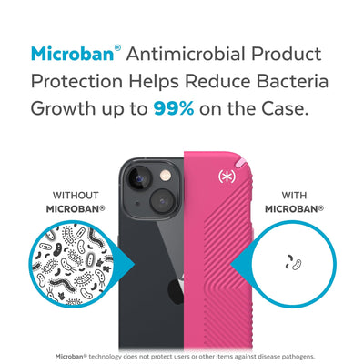 Back view, half without case, other with case, less germs on case - Microban antimicrobial product protection helps reduce bacteria growth up to 99% on the case.#color_digital-pink-blossom-pink