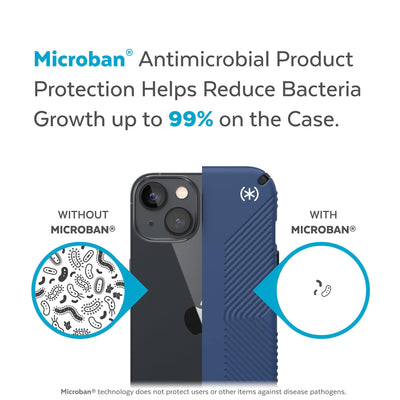 Back view, half without case, other with case, less germs on case - Microban antimicrobial product protection helps reduce bacteria growth up to 99% on the case.#color_coastal-blue-black