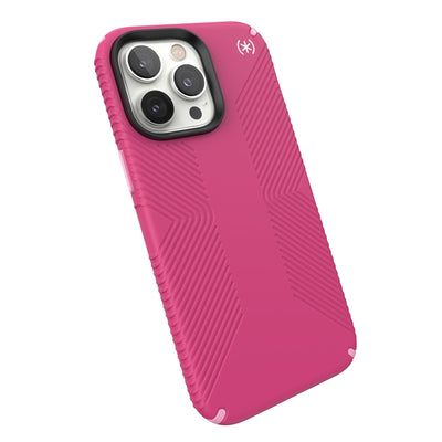 Tilted three-quarter angled view of back of phone case#color_digital-pink-blossom-pink