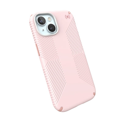 Tilted three-quarter angled view of back of phone case.#color_nimbus-pink-dahlia-pink