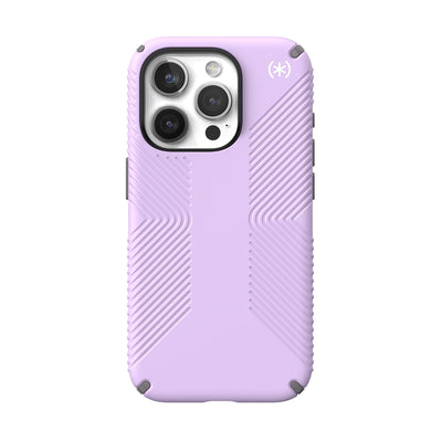 View of the back of the phone case from straight on.#color_spring-purple-cloudy-grey