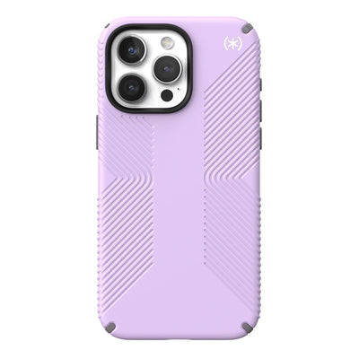 View of the back of the phone case from straight on.#color_spring-purple-cloudy-grey