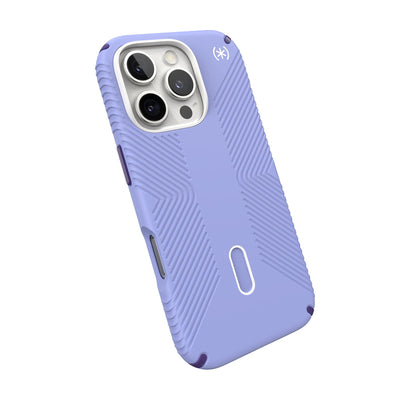 Tilted slight perspective view of back of phone case with phone inside#color_future-lavender-cassis-purple