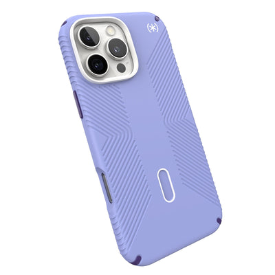 Tilted slight perspective view of back of phone case with phone inside#color_future-lavender-cassis-purple