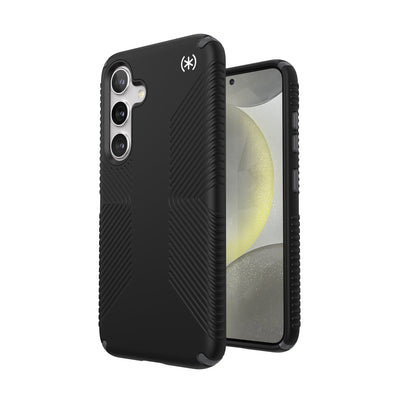 Three-quarter view of back of phone case simultaneously shown with three-quarter front view of phone case#color_black-slate-grey