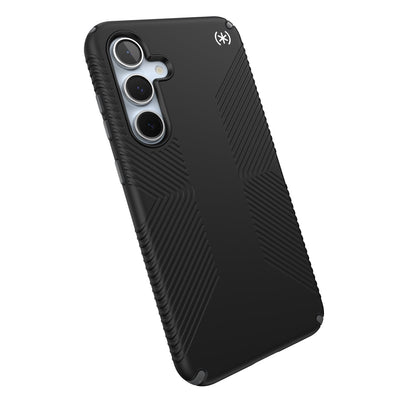 Tilted three-quarter angled view of back of phone case#color_black-slate-grey