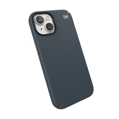 Tilted three-quarter angled view of back of phone case#color_charcoal-grey-cool-bronze