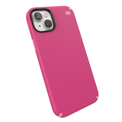 Tilted three-quarter angled view of back of phone case#color_digital-pink-blossom-pink-white