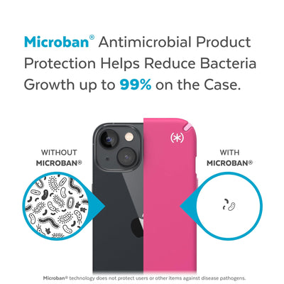 Back view, half without case, other with case, less germs on case - Microban antimicrobial product protection helps reduce bacteria growth up to 99% on the case.#color_digital-pink-blossom-pink