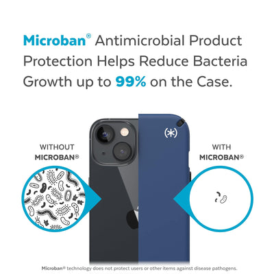 Back view, half without case, other with case, less germs on case - Microban antimicrobial product protection helps reduce bacteria growth up to 99% on the case.#color_coastal-blue-black