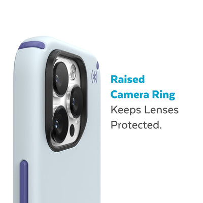 Slightly tilted view of side of phone case showing phone cameras - Raised camera ring keeps lenses protected.#color_tear-blue-arctic-ocean