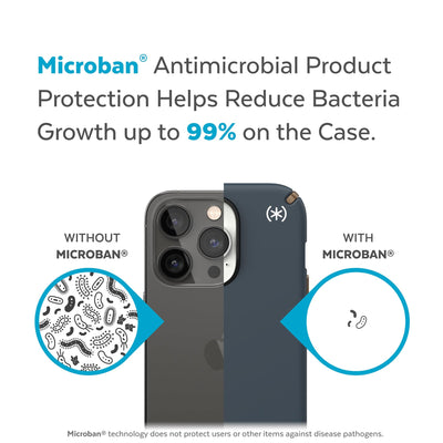 Back view, half without case, other with case, less germs on case - Microban antimicrobial product protection helps reduce bacteria growth up to 99% on the case.#color_charcoal-grey-cool-bronze