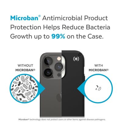 Back view, half without case, other with case, less germs on case - Microban antimicrobial product protection helps reduce bacteria growth up to 99% on the case.#color_black