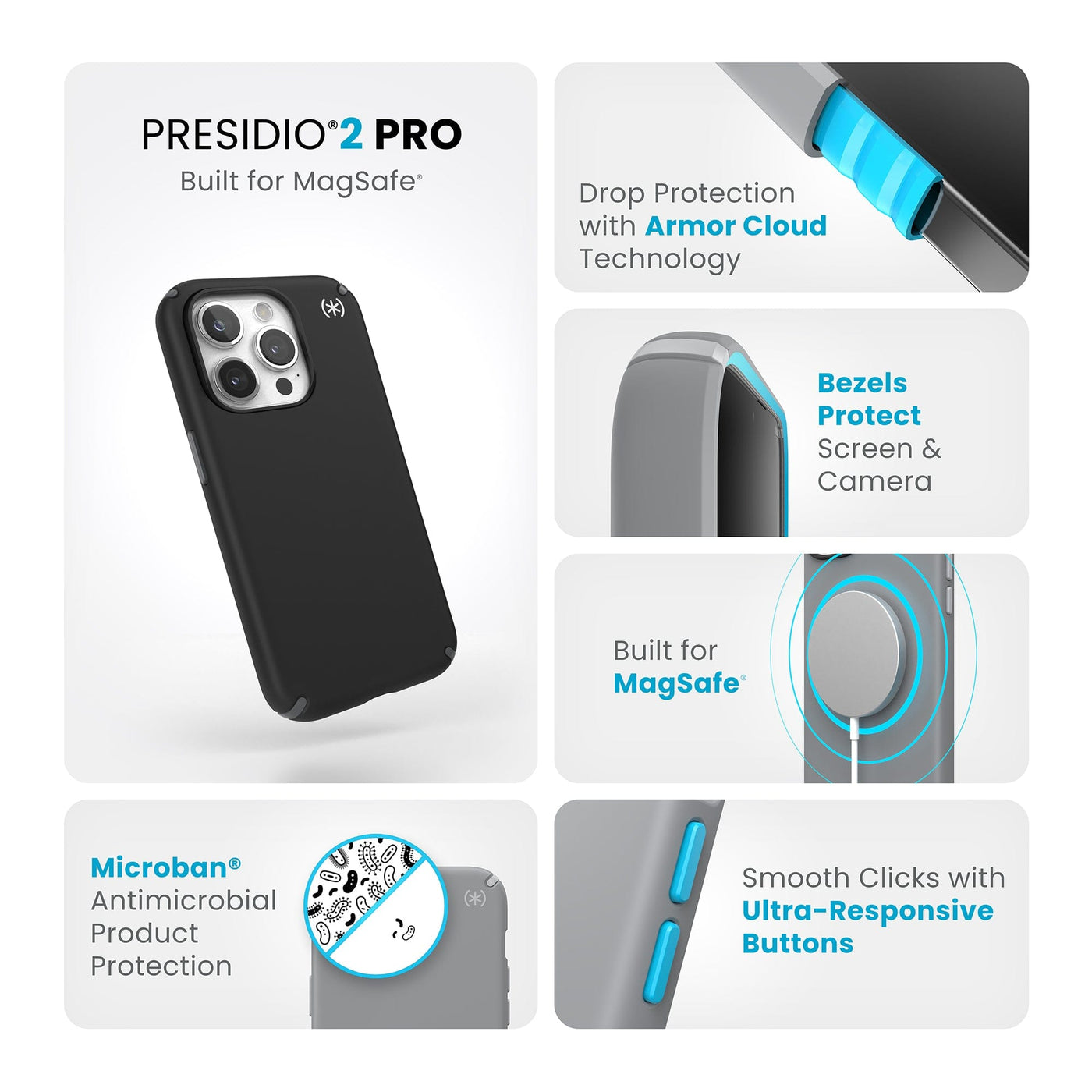 Speck Presidio2 Pro MagSafe iPhone 15 Pro Cases Black/Slate Grey