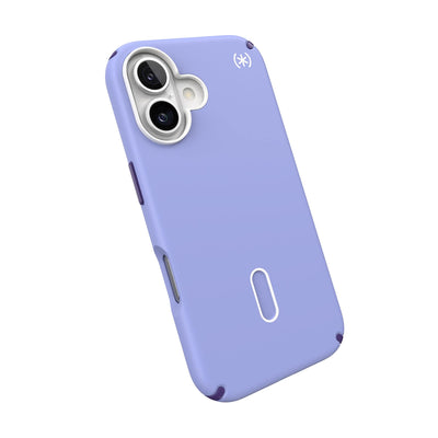 Tilted slight perspective view of back of phone case with phone inside#color_future-lavender-cassis-purple