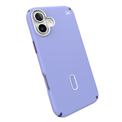 Tilted slight perspective view of back of phone case with phone inside#color_future-lavender-cassis-purple