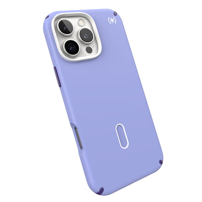 Tilted slight perspective view of back of phone case with phone inside#color_future-lavender-cassis-purple