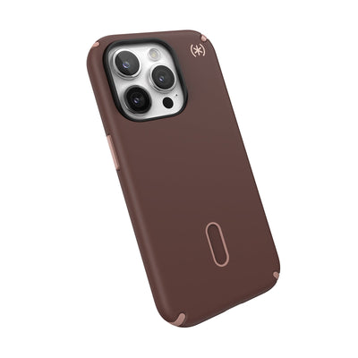 Tilted three-quarter angled view of back of phone case.#color_new-planet-clay-tan