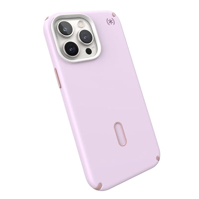 Tilted three-quarter angled view of back of phone case.#color_soft-lilac-carnation-petal