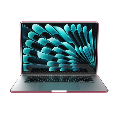 View from the front of the MacBook with the laptop open, showing the screen.#color_cozy-pink