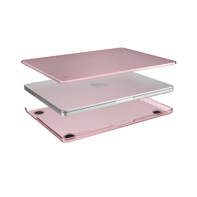 Computer case shown in layers, fitting on top and bottom of the MacBook.#color_crystal-pink